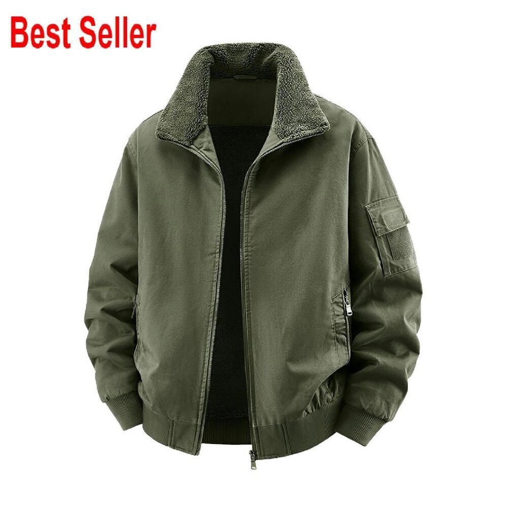 Men's Sherpa Lined Bomber Jacket Heavy Duty Fleece Winter Coat Zipper Pockets